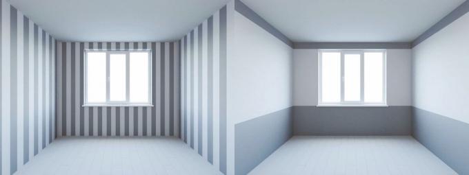 من أجل زيادة ارتفاع الغرفة - اختيار ورق الجدران بخطوط عمودية، إذا كنت ترغب في تكبير بصريا غرفة - مع خطوط أفقية. خدمة الصور مع الصور ياندكس.