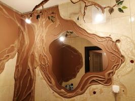 عند النظر في الجدران مملة في الحمام أردت لجعله أكثر حيوية: تجديد الحمام في النمط البيئي